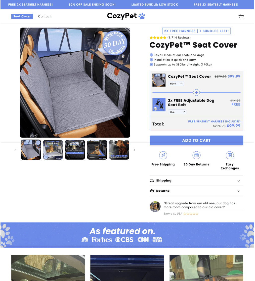 CozyPet seat cover product page